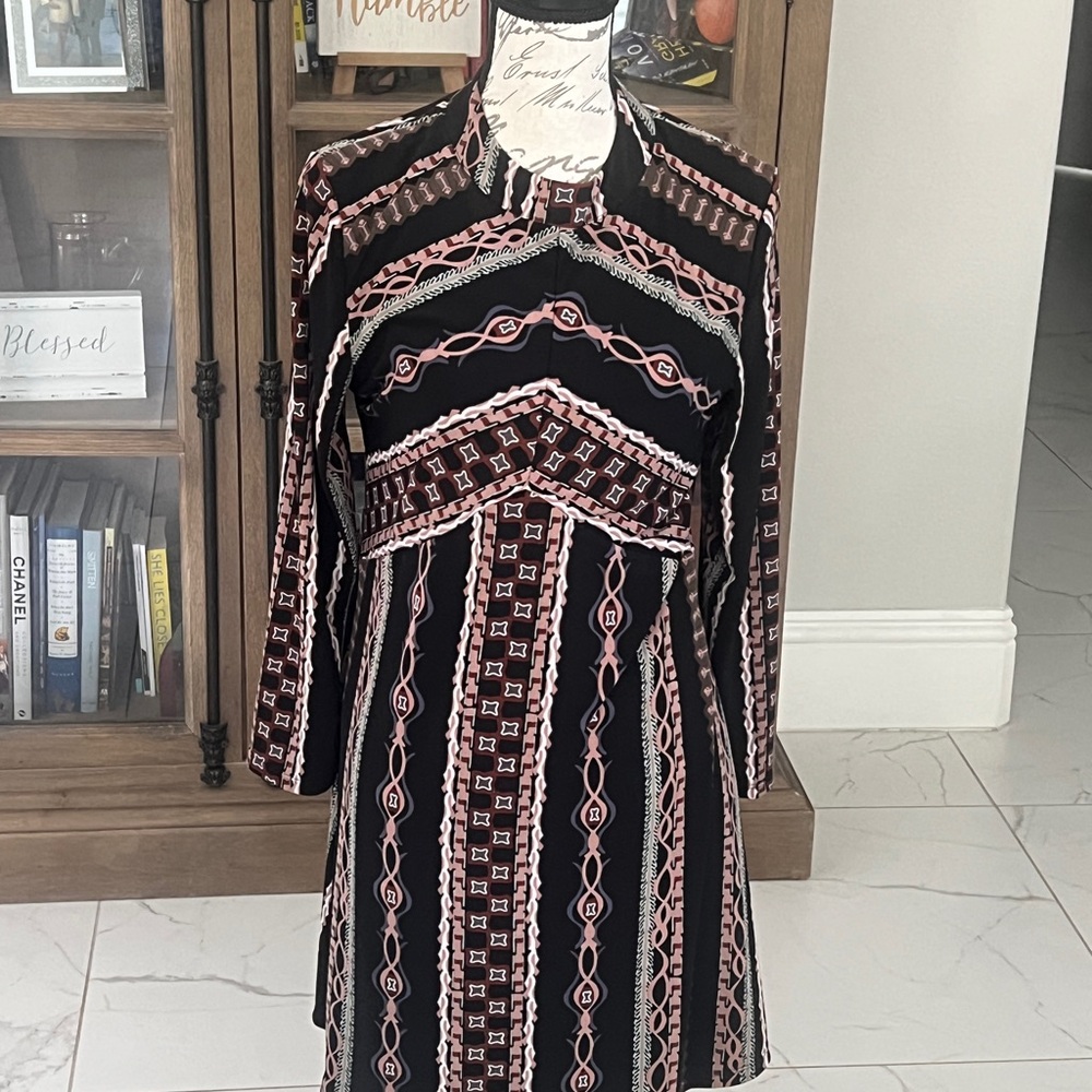 Free People Boho Black and Pink Patterned Dress